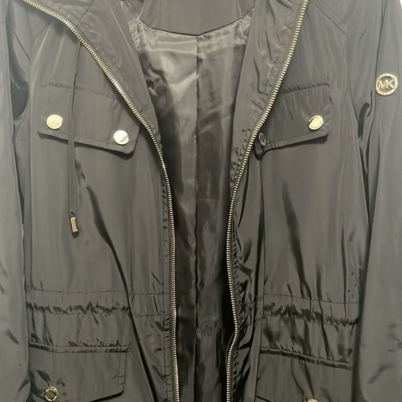 Black Michael Kors women’s rain jacket coat hooded gold Small S - Picture 3 of 8